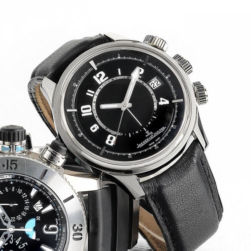 Jaeger-LeCoultre. A stainless steel automatic calendar alarm wristwatch