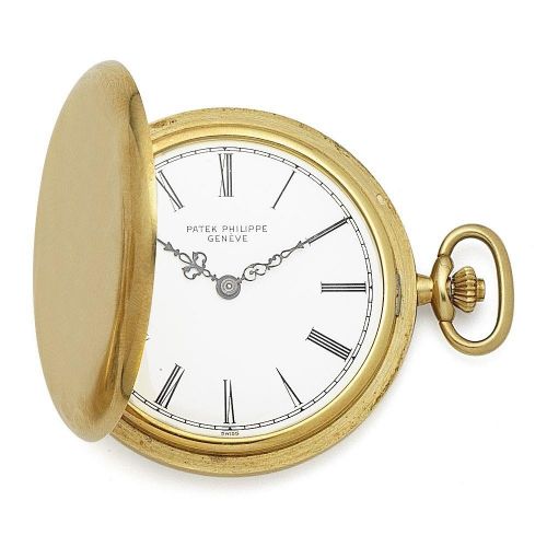 Patek Philippe. An 18K gold keyless wind full hunter pocket watch