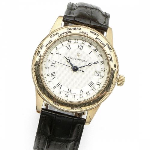 Girard-Perregaux. An 18K gold automatic calendar wristwatch with world time