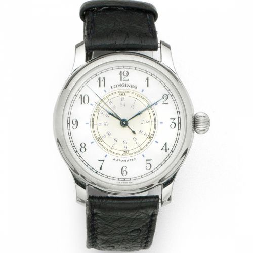 Longines. A stainless steel automatic wristwatch with dual time function
