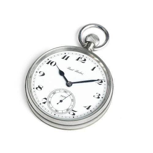 Paul Buhré. A large nickel plated keyless wind open face deck watch