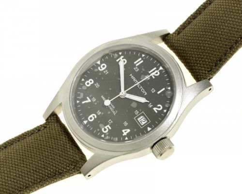 Hamilton. A stainless steel manual wind calendar wristwatch