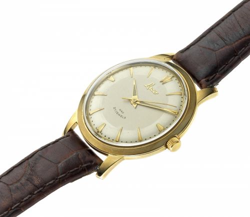 Laco. A gold plated and stainless steel manual wind wristwatch