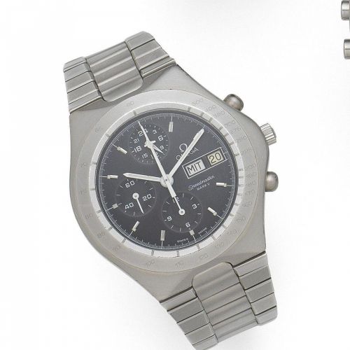 Omega. A stainless steel automatic calendar chronograph bracelet watch