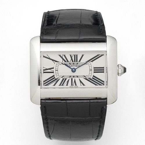Cartier. A stainless steel quartz rectangular wristwatch