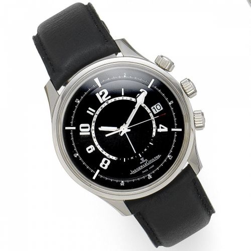 Jaeger-LeCoultre. A stainless steel automatic calendar alarm wristwatch