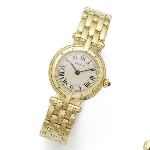 Cartier. A lady's 18K gold quartz bracelet watch