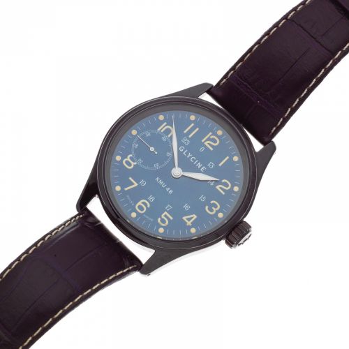 Glycine. A stainless steel DLC coated manual wind wristwatch