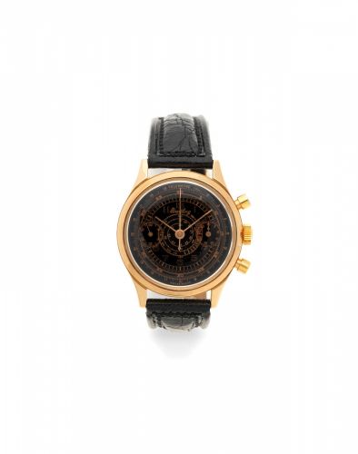 Breitling. An 18K rose gold manual wind chronograph wristwatch