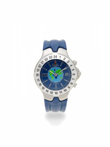 Ebel. A stainless steel automatic calendar wristwatch with world time indication