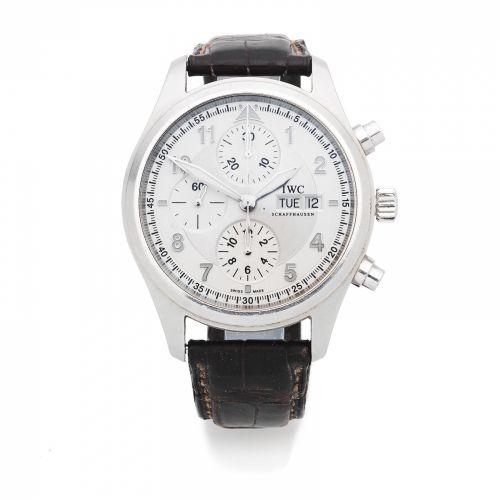 IWC. A stainless steel automatic calendar chronograph wristwatch