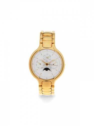 Ebel. An 18K gold automatic perpetual triple calendar bracelet watch with moon phase and leap year indication