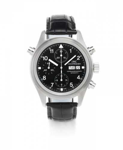 IWC. A stainless steel automatic split second chronograph calendar wristwatch