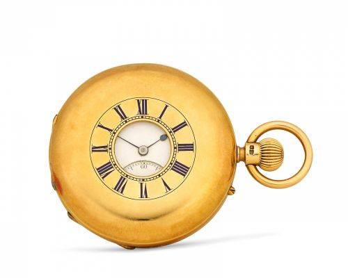 John Bennett, London. An 18K gold half hunter cased keyless lever watch