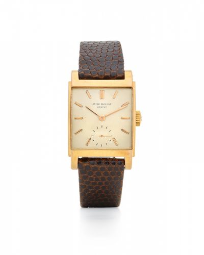 Patek Philippe. A fine 18K rose gold rectangular wristwatch