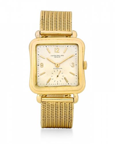 Patek Philippe. A rare 18K gold square manual wind wristwatch