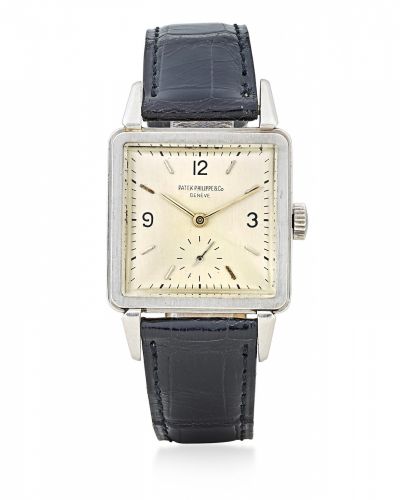 Patek Philippe. A fine and rare square platinum manual wind wristwatch