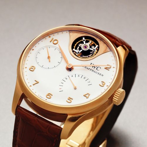 IWC. A fine and rare limited edition 18K rose gold automatic tourbillon wristwatch with 7-day power reserve