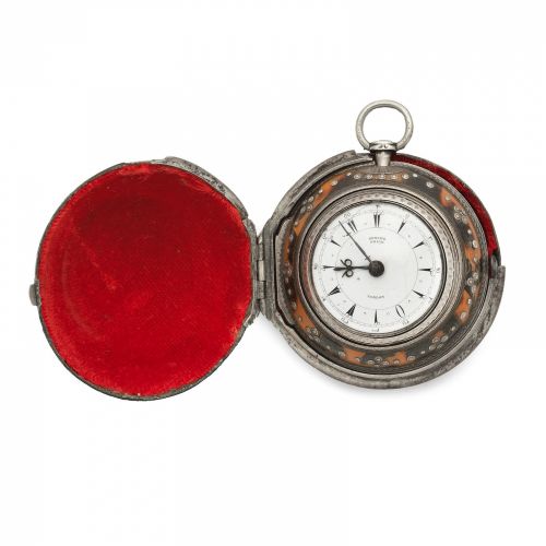 Edward Prior, London. A quadruple silver and horn cased key wind pocket watch for the Turkish market