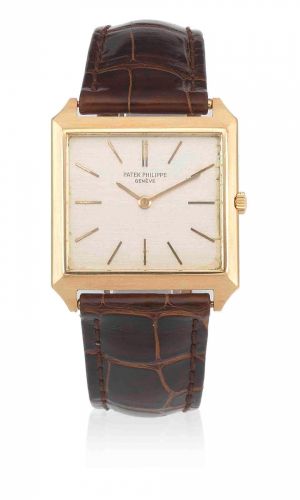 Patek Philippe. An 18K gold manual wind square cased wristwatch