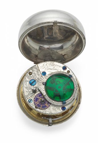 T. Moore, London. A silver pair case pocket watch with decorative movement
