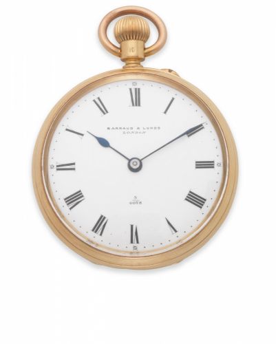 Barraud & Lunds, Cornhill, London. An 18K gold keyless wind open face pocket watch