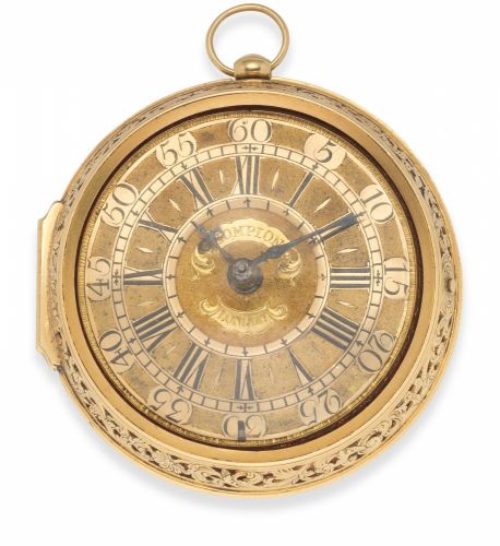Thomas Tompion, London. A very fine and rare gold key wind pair case clock watch