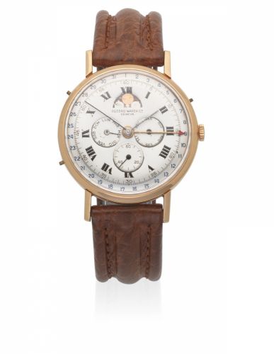 Record Watch Co. A gold plated manual wind triple calendar wristwatch with moon phase