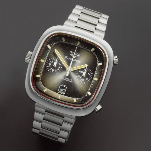 Heuer. A stainless steel automatic calendar chronograph cushion form bracelet watch