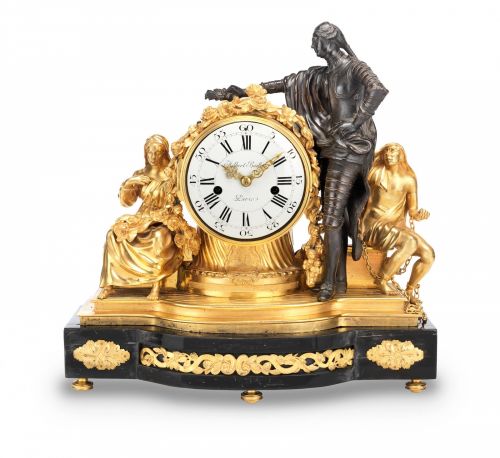 A rare mid 18th century gilt and patinated bronze clock