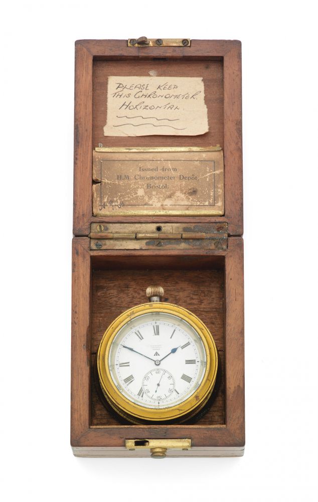 H.Williamson Ltd, 81 Farringdon Road, London. A silver keyless wind open face Observation chronometer deck watch with wooden display box