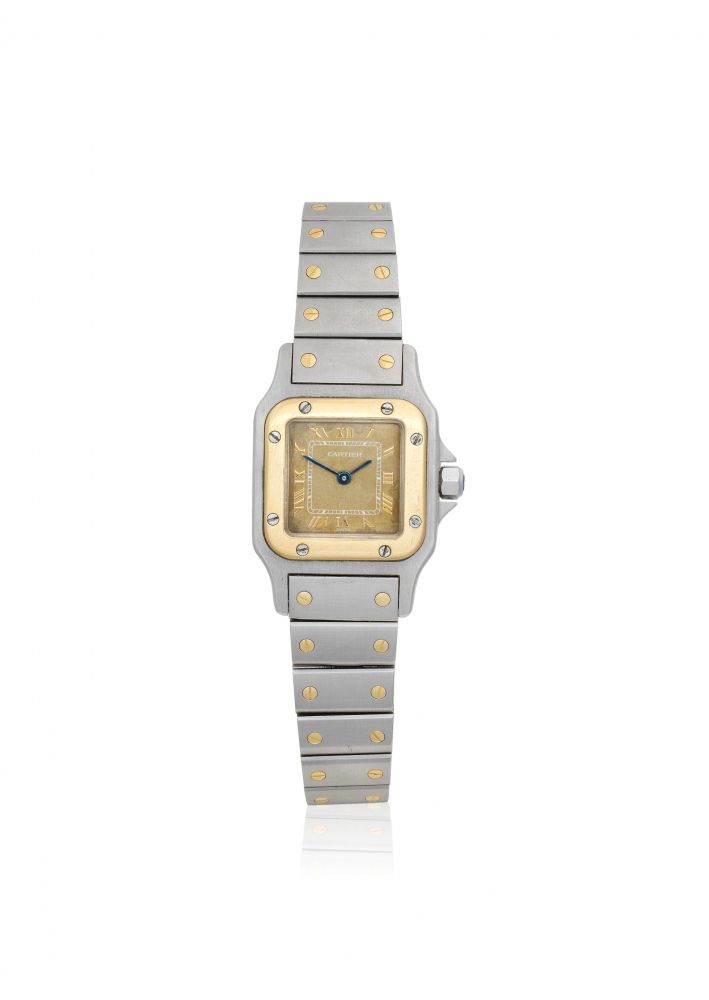 Cartier. A lady's stainless steel and gold quartz bracelet watch