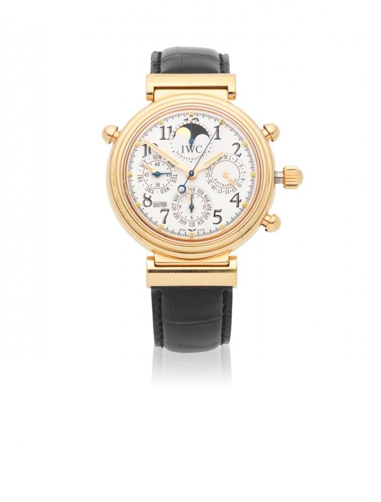 IWC. An 18K rose gold automatic perpetual calendar split second chronograph wristwatch