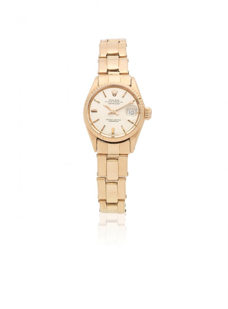 Rolex. A lady's 18K rose gold automatic bracelet watch