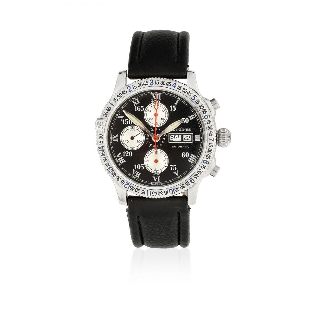 Longines. A stainless steel automatic calendar chronograph wristwatch