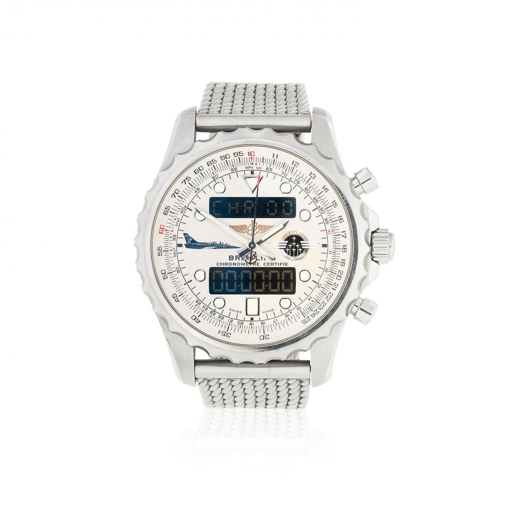 Breitling. A Limited Edition stainless steel analogue and LCD quartz chronograph bracelet watch with alarm