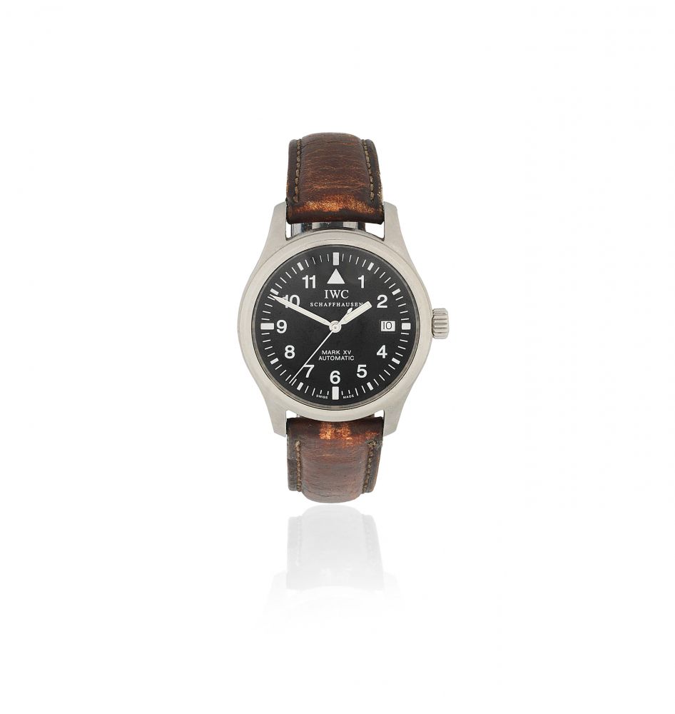 IWC. A stainless steel automatic calendar wristwatch