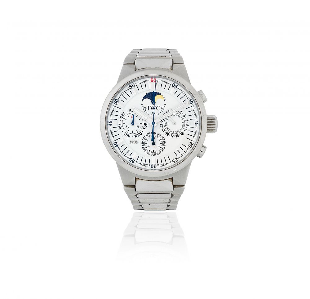 IWC. A stainless steel automatic perpetual calendar chronograph bracelet watch with moon phase