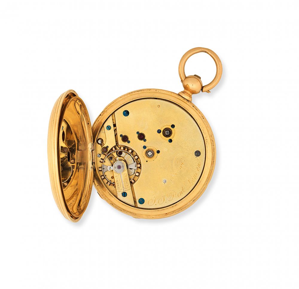 J.J. Dent, London. An 18K gold key wind full hunter chronometer pocket watch