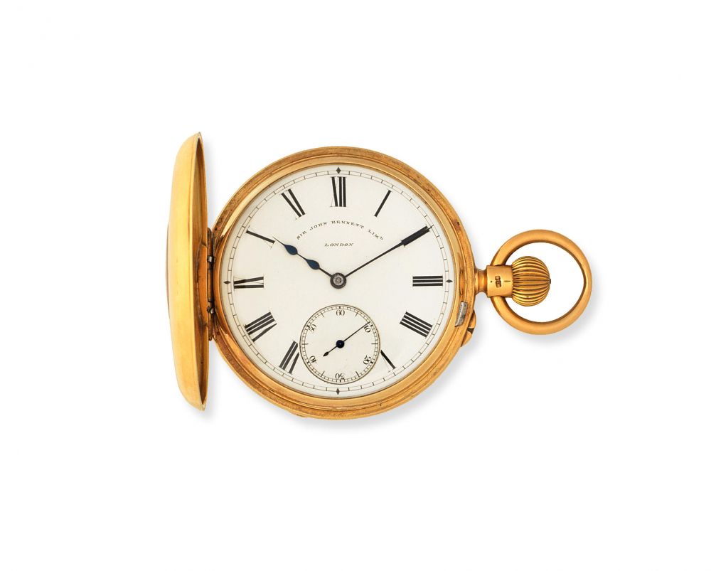 Sir John Bennett Ltd, 65 & 64 Cheapside, London. An 18K gold keyless wind half hunter pocket watch