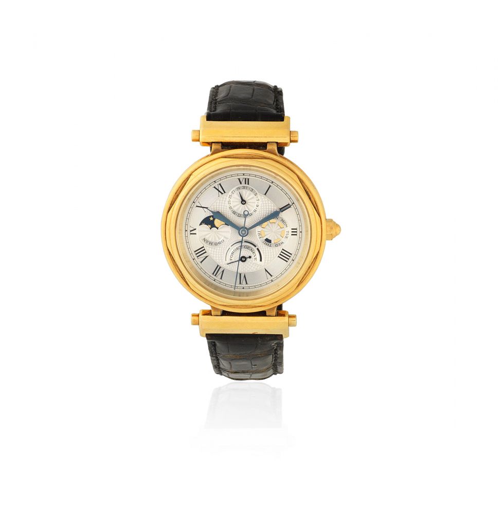 Forget Genève. An 18K gold automatic calendar wristwatch with moon phase and power reserve