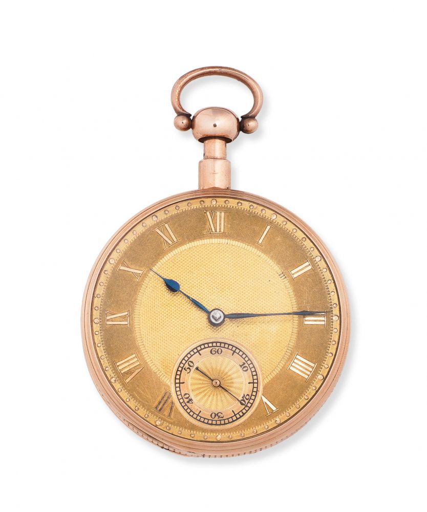 Barwise, London. An 18K gold key wind quarter repeating open face pocket watch with duplex escapement