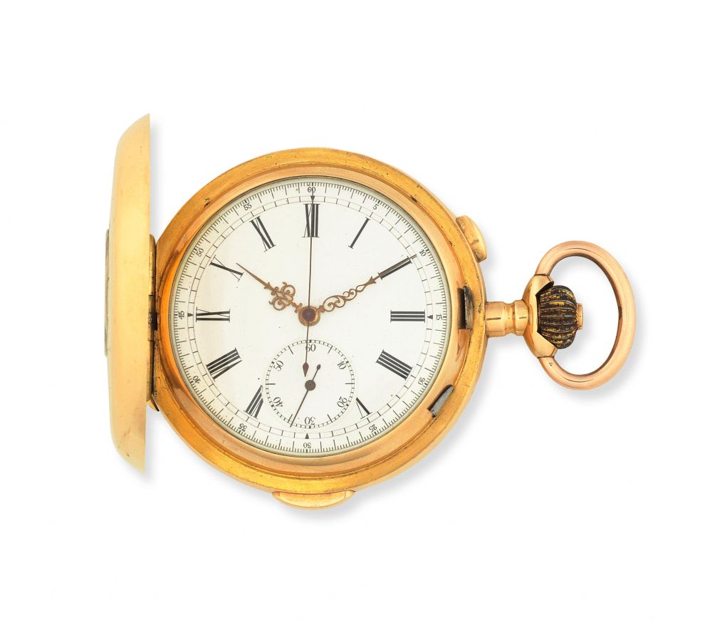 Invicta. An 18K gold keyless wind minute repeating half hunter chronograph pocket watch