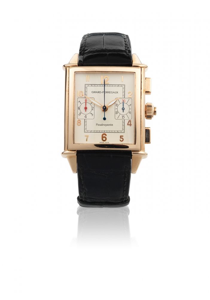 Girard Perregaux. An 18K gold automatic split second chronograph wristwatch with 1/8th second recording