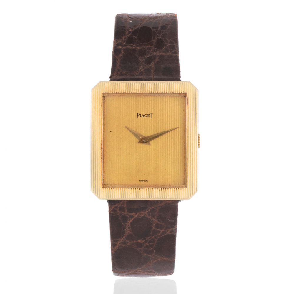 Piaget. An 18K gold manual wind rectangular wristwatch