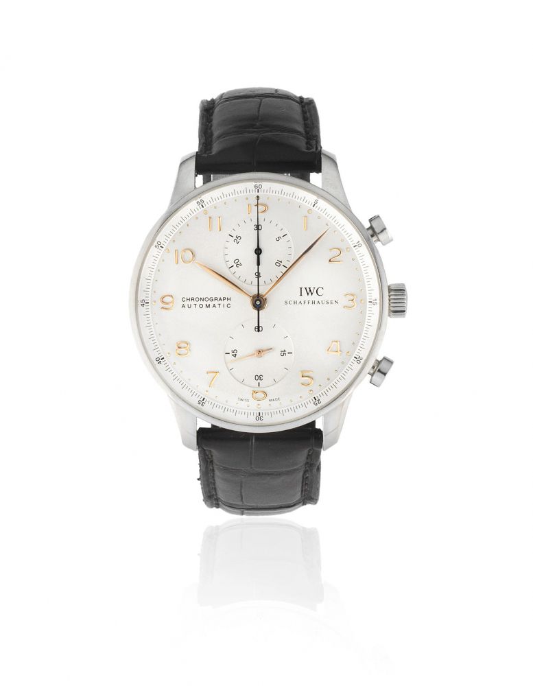 IWC. A stainless steel automatic chronograph wristwatch