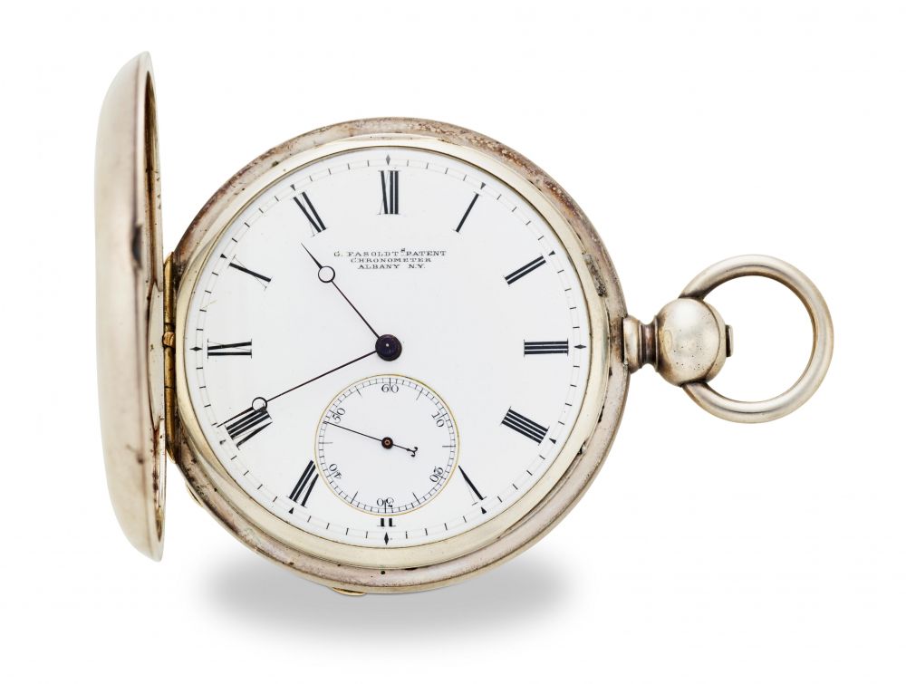 CHARLES FASOLDT, ALBANY NY. A FINE AND RARE SILVER HUNTER CASED WATCH WITH CO-AXIAL DOUBLE WHEEL ESCAPEMENT
