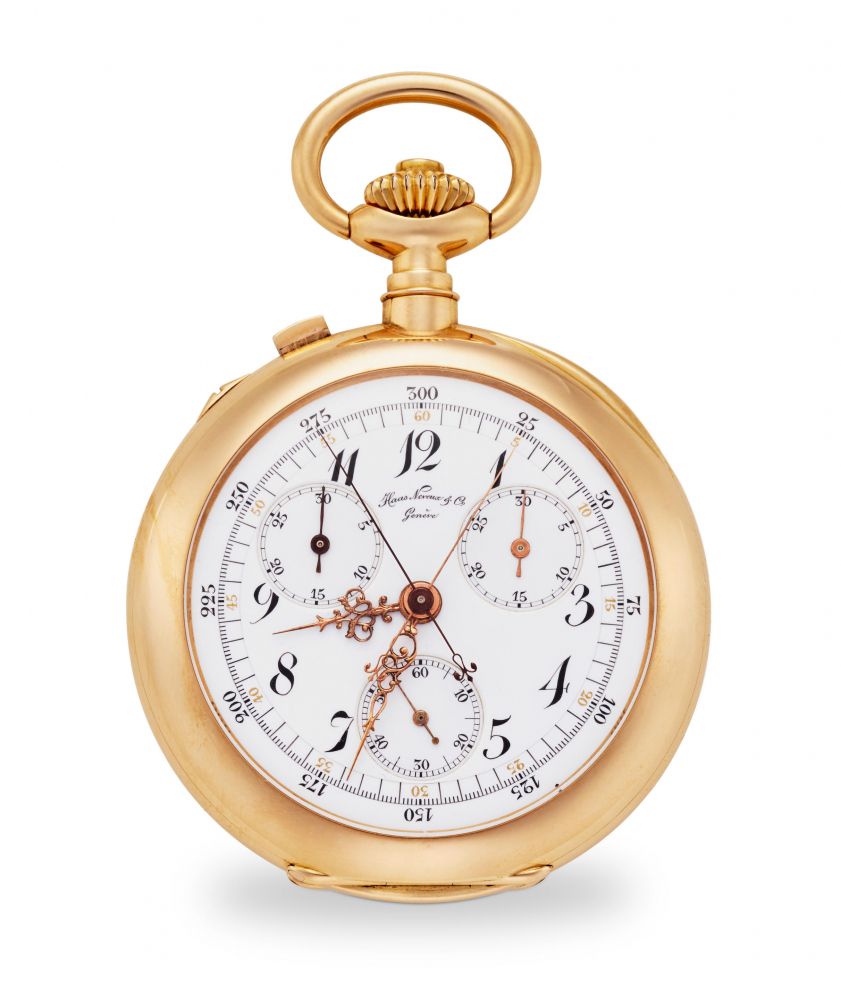 HAAS NEVEUX & CIE., GENEVA. A FINE AND RARE18K ROSE GOLD OPEN FACE KEYLESS DOUBLE CHRONOGRAPH WITH INDEPENDENT REGISTERS