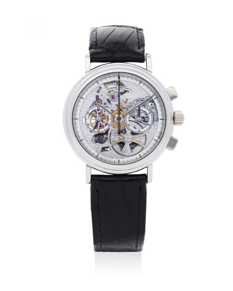 VACHERON CONSTANTIN | A VERY RARE PLATINUM SKELETONIZED CHRONOGRAPH WRISTWATCH, CIRCA 1995
