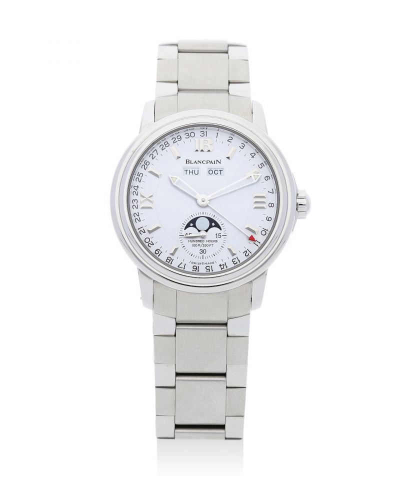 Blancpain | Léman Moon Phase, A Stainless Steel Triple Calendar Bracelet Watch with Moon Phases, Circa 1990